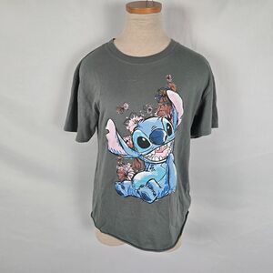 Disney T-Shirt Women's Medium Gray Stitch Graphic Tee Short Sleeve Colorful